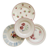 4 assiettes à dessert dépareillées vintage faïence fleurie – Lot Rosie