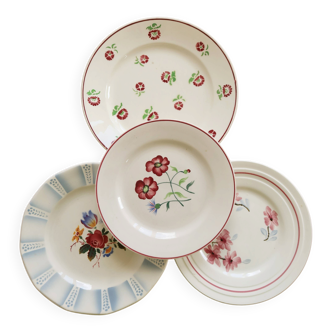 4 mismatched vintage floral earthenware dessert plates – Lot Rosie