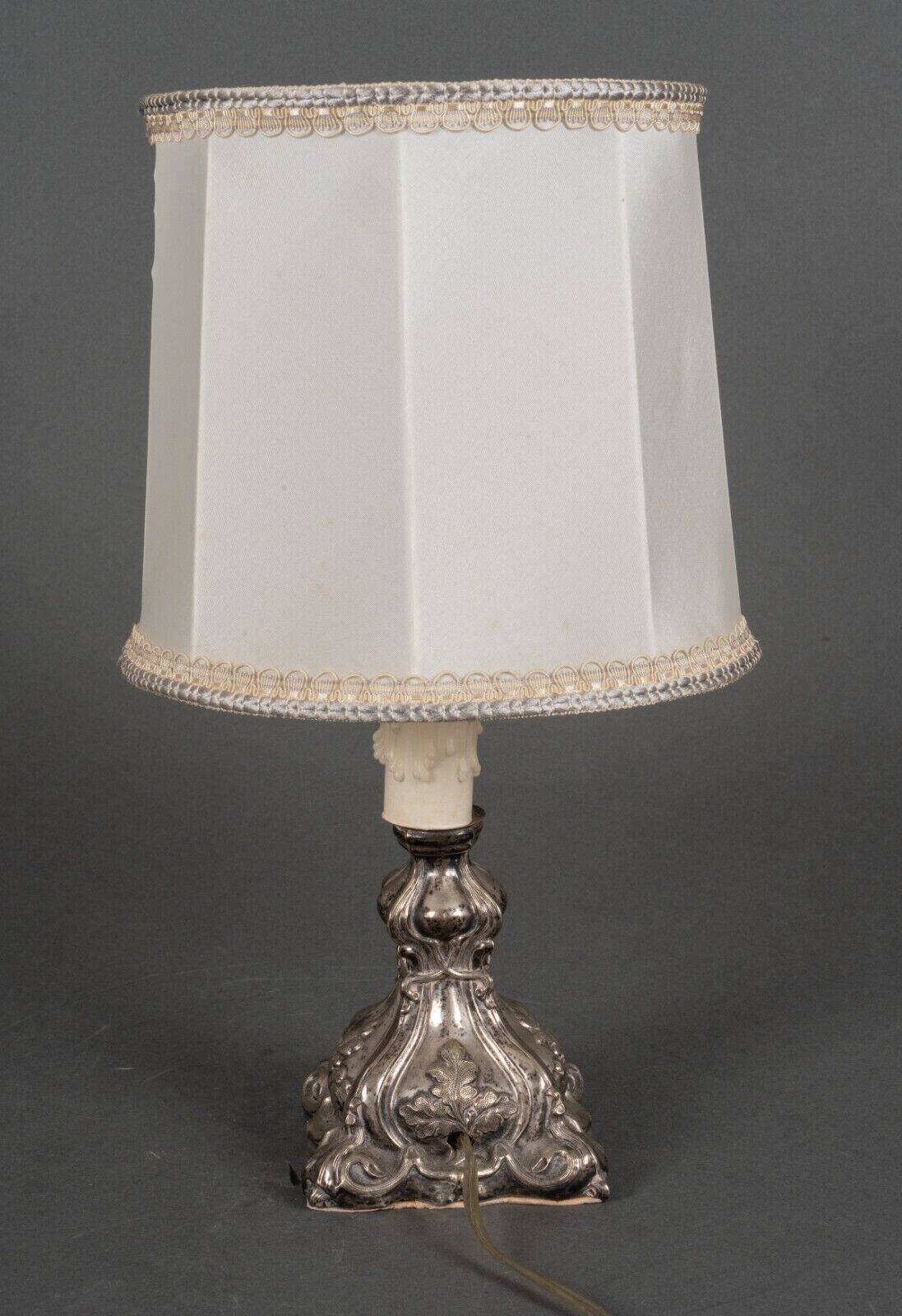 Louis XIV style 19th century silver or silver metal lamp with white lampshade