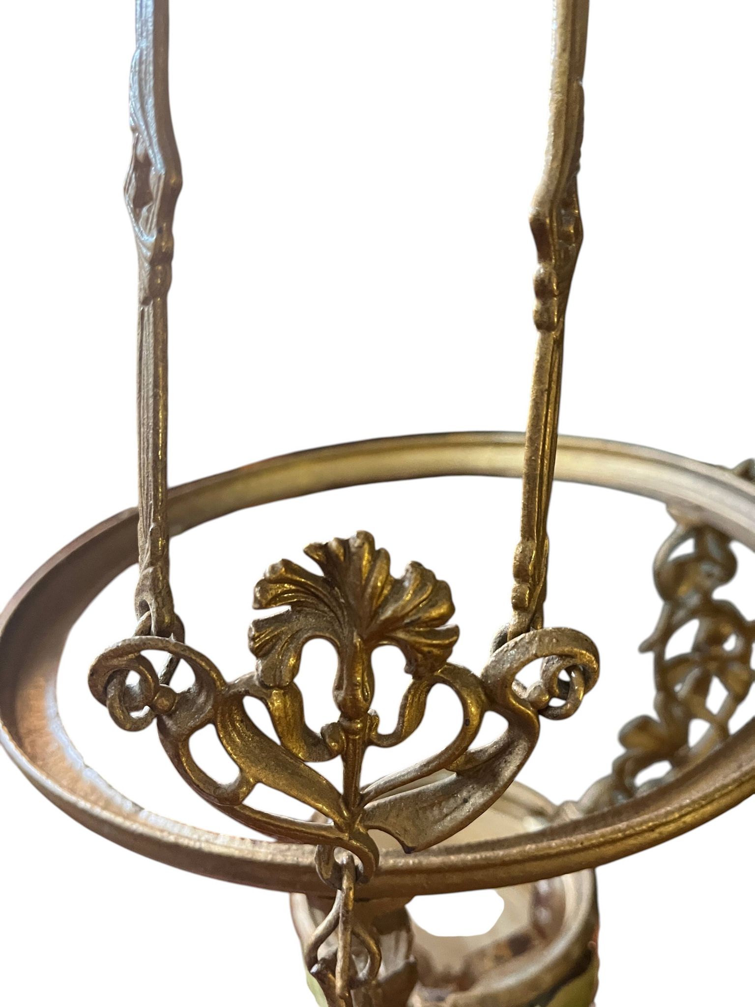 Art Nouveau suspension, rising and falling, in slipware, around 1900.