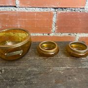 Salad bowl + 2 Antique AMBRINE Bowls Amber Glass + Gold Bronze Mounting