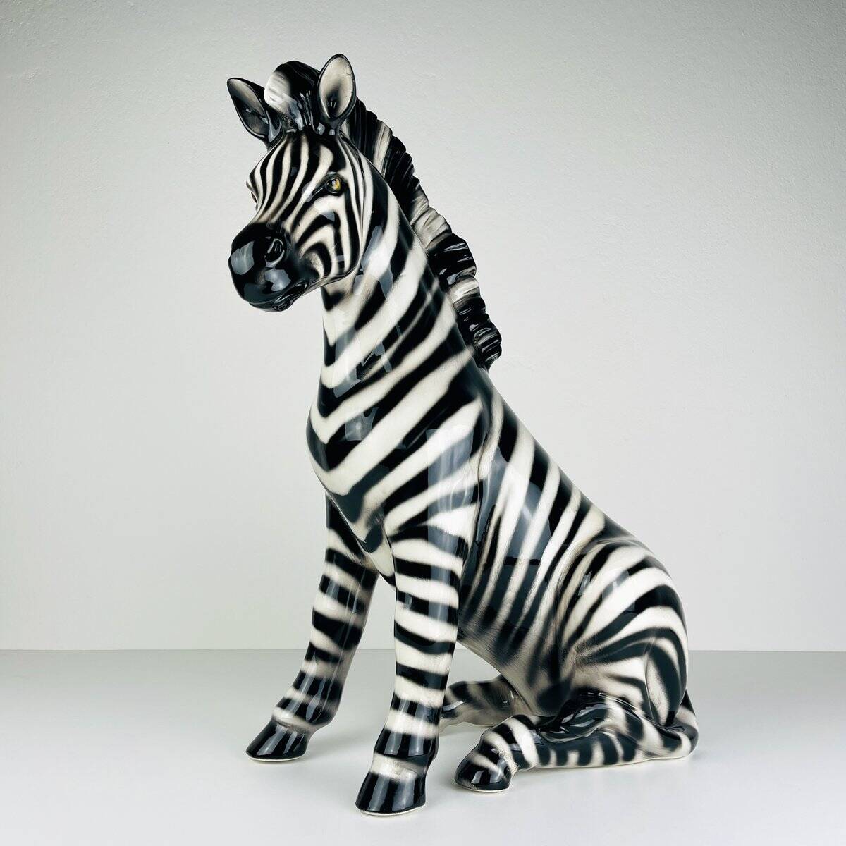 Large ceramic zebra sculpture from Bassano, Italy, 2000s.