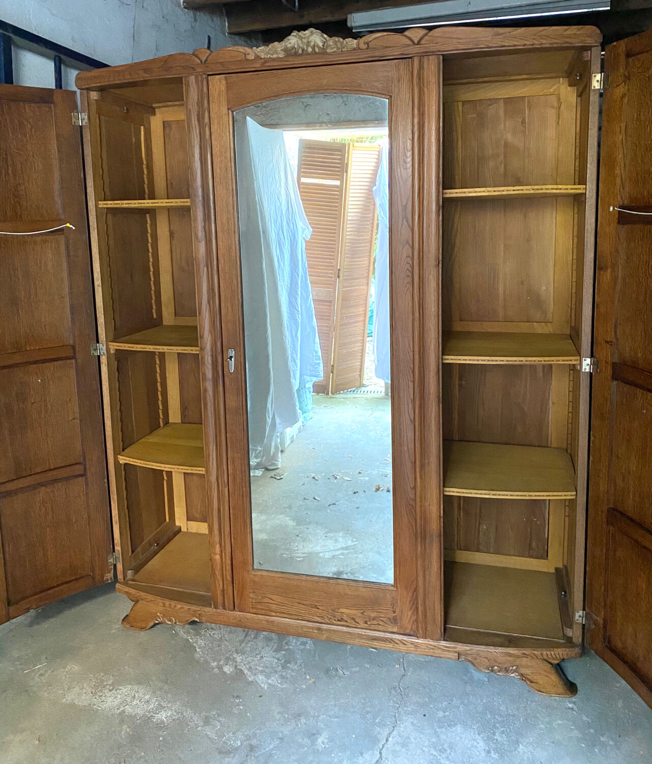 Vintage art deco wooden cabinet with mirror