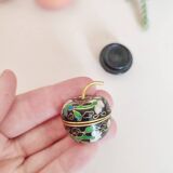 Pill box, small vintage cloisonné pill box in apple