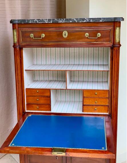 Louis XVI period secretary, in mahogany and Sainte Anne marble, 18th century