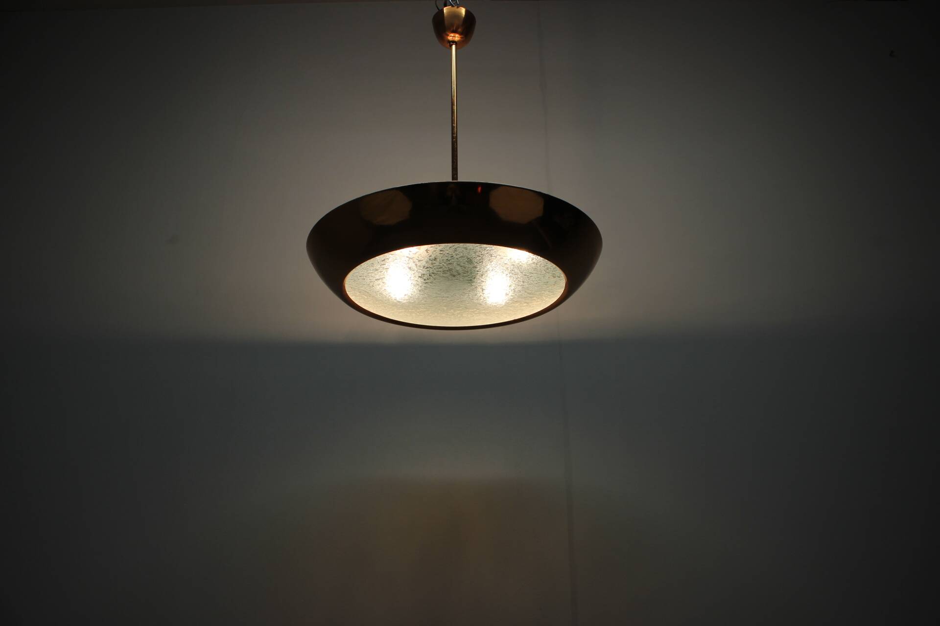 Copper UFO chandelier Bauhaus by Josef Hurka, 1930s