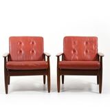 Pair of Danish / Scandinavian Teak Easychairs wit Leather 1960s
