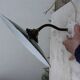 Industrial wall light in enameled sheet metal, swan neck, porcelain base