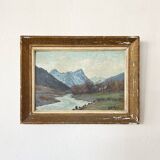 Painting "River of the Alps", Oil on panel, framed