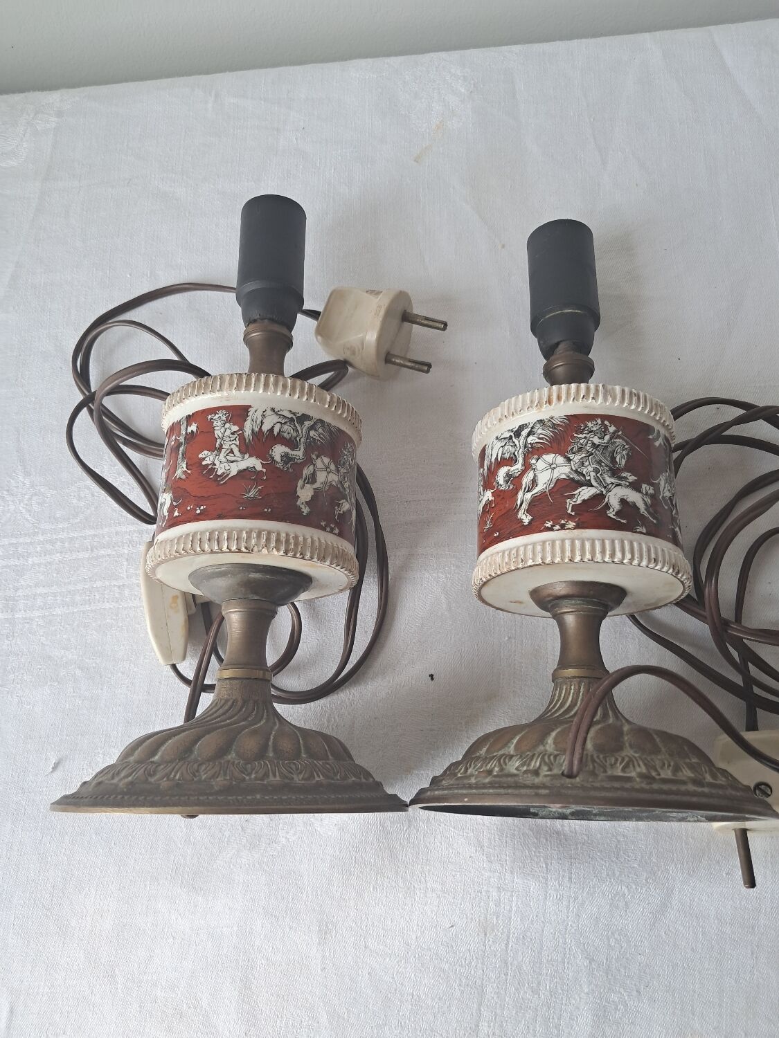 Pair of vintage brass/ceramic lamps
