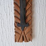 Wall candle holder in wood and metal, 1960s