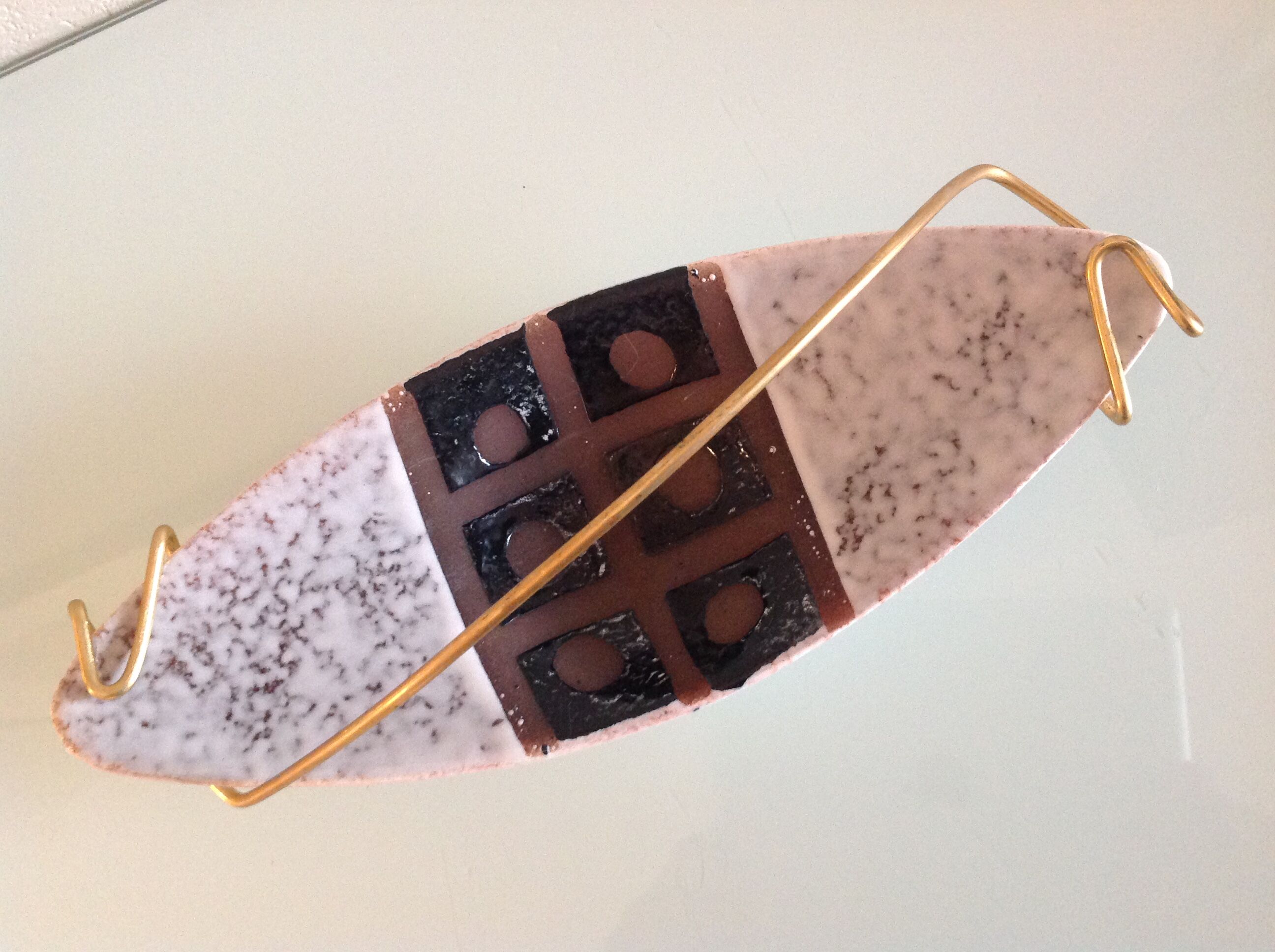 Empty pocket in gray and brown ceramic and golden handle / vintage 60s-70s