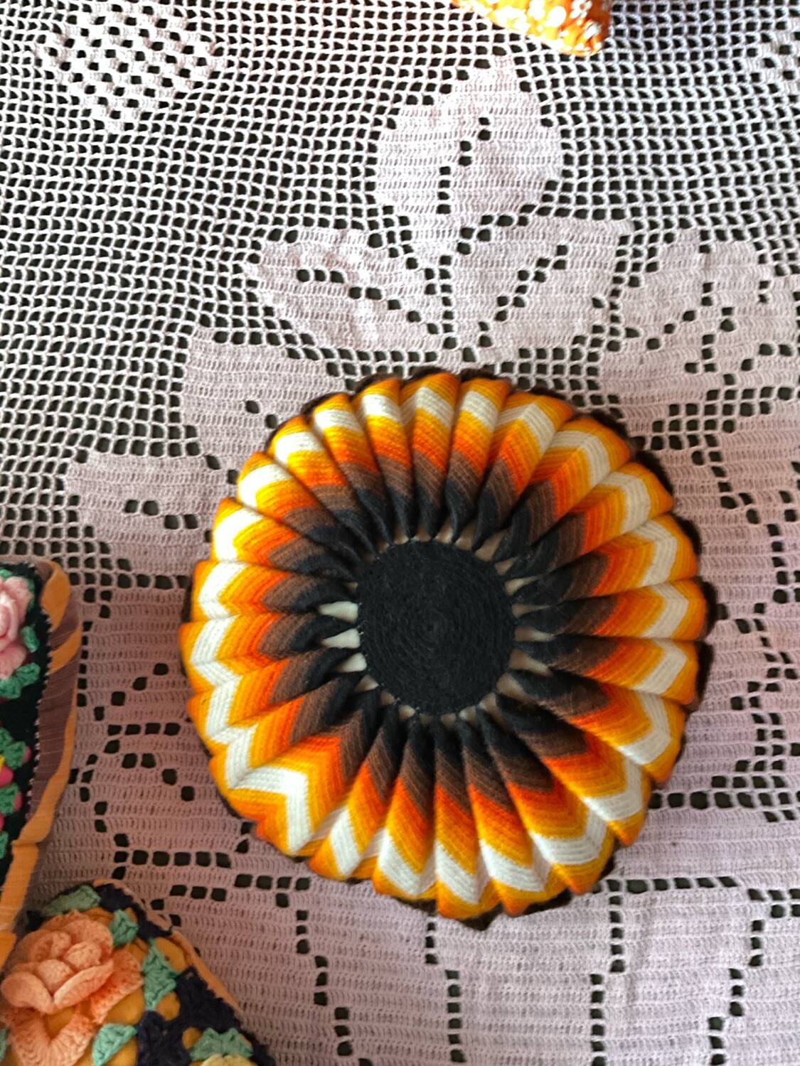 Vintage knitted cushion