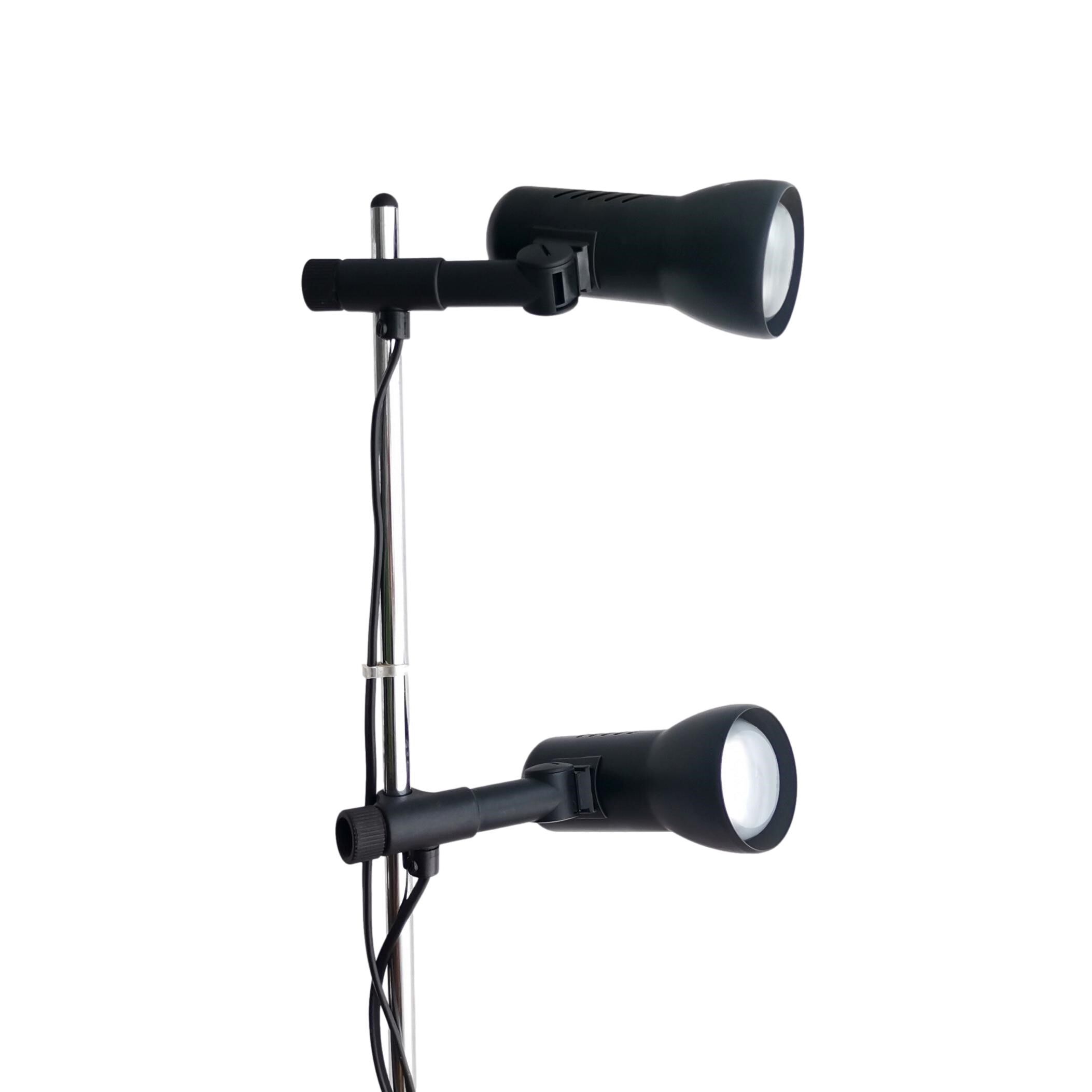 Mid century modern black metal floor lamp with 2 spot lights