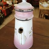 Enamelled sheet metal coffee maker with floral decoration