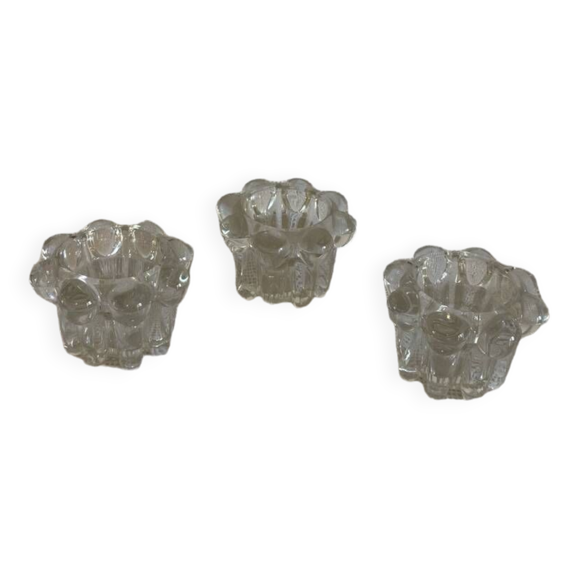 Trio of flower candle holders in molded glass from Reims