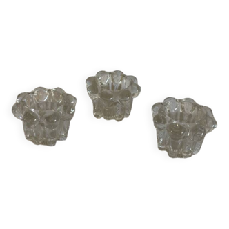 Trio of flower candle holders in molded glass from Reims