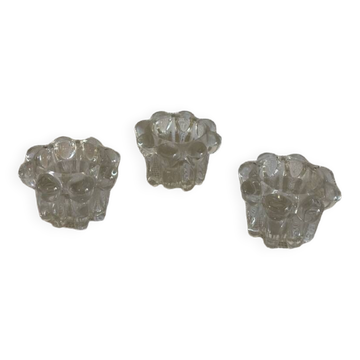 Trio of flower candle holders made of moulded glass from Reims
