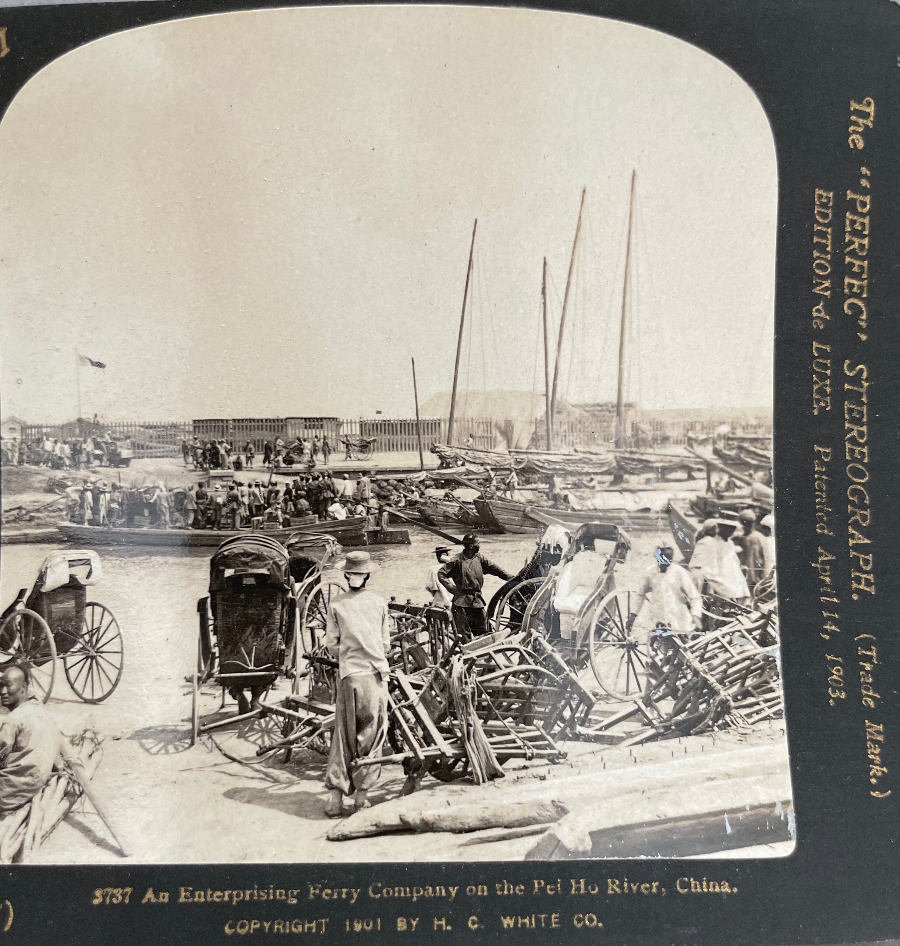 Old photography stereo, stereograph, luxury albumine 1903 Pei Ho River, China