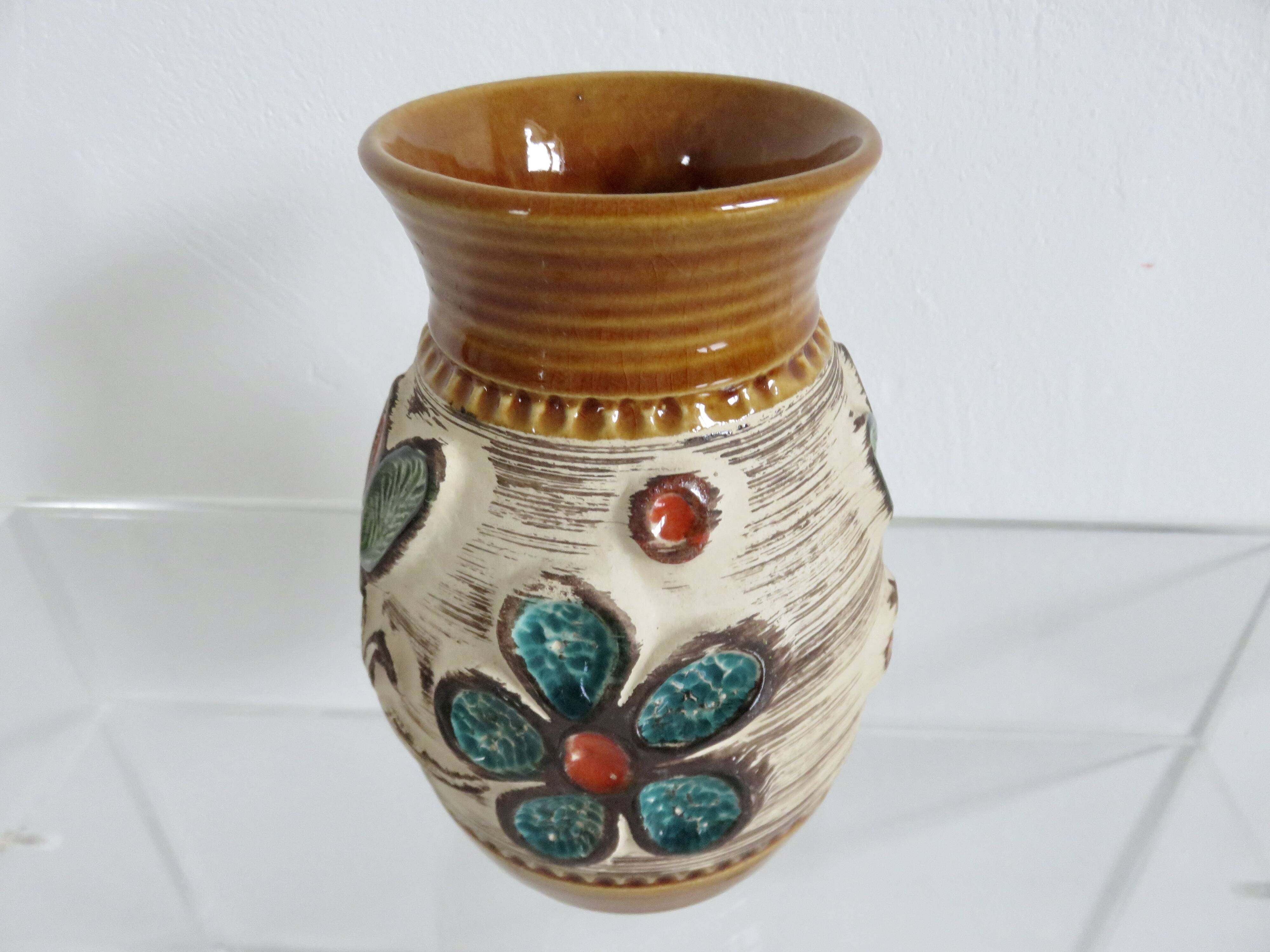 Ceramic vase with floral decoration "West Germany" 50s 60s