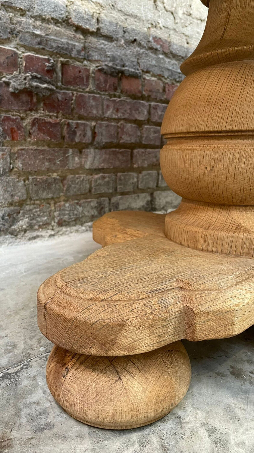 Massive oval monastery table made of bleached oak with turned legs