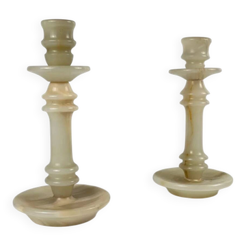 Pair of alabaster candlesticks, 20th century