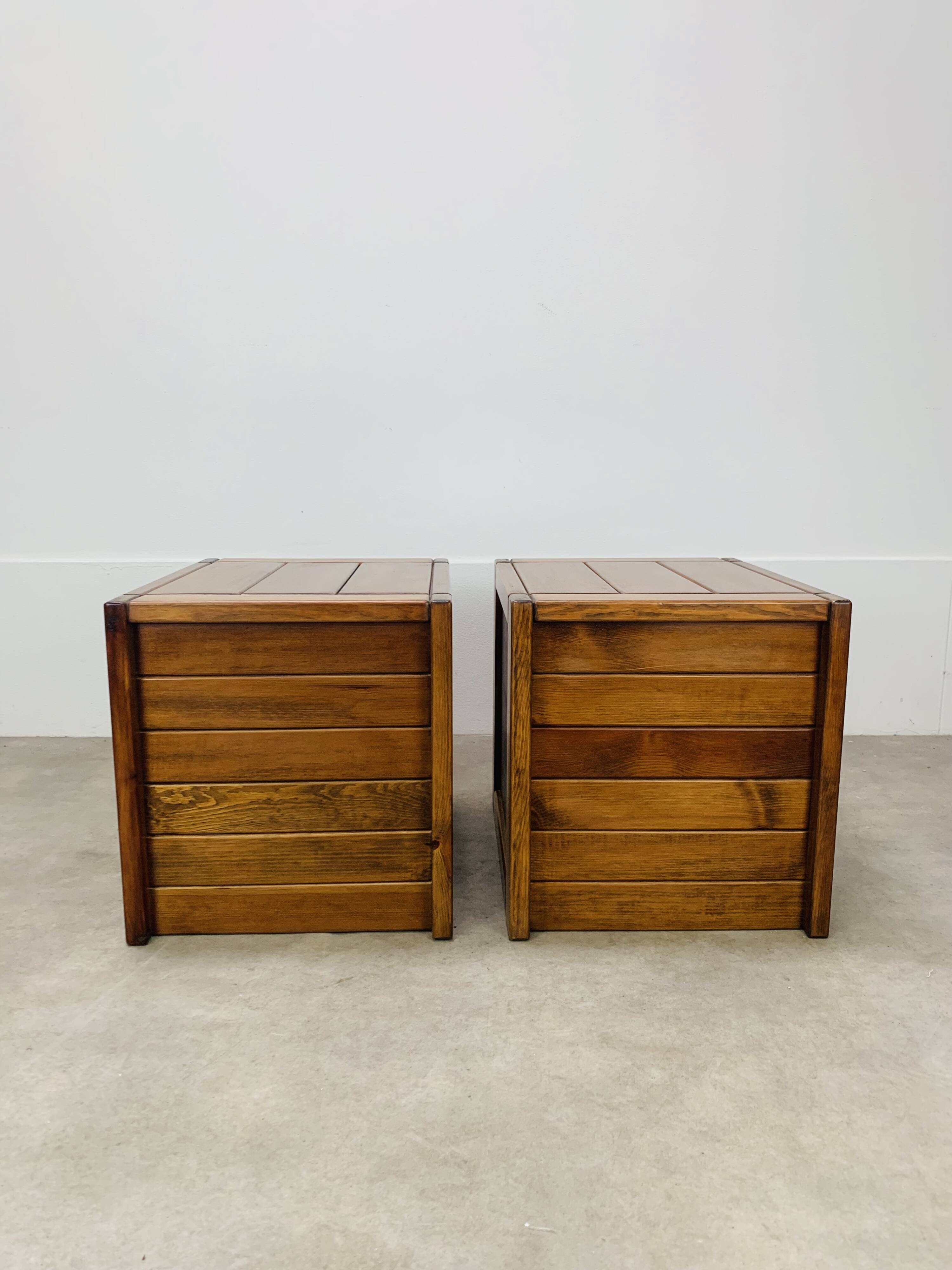 Pair of vintage Maison Regain elm bedside tables