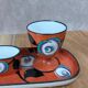 Vintage hand-painted set – tray + coconut tree + mini ramekin