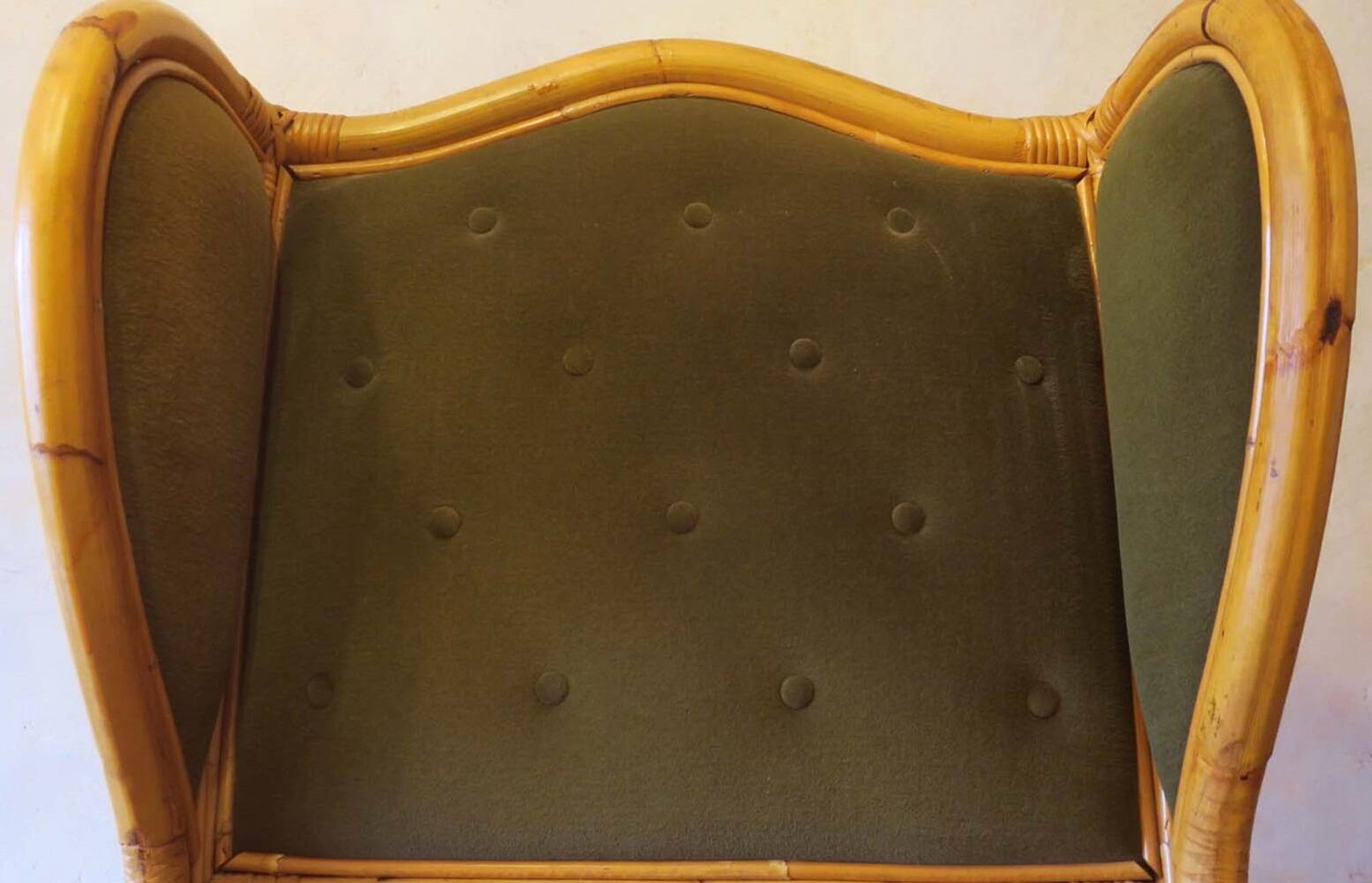 Mid-century wingback chair in bamboo and olive green, 1960s