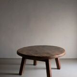 Brutalist oak round coffee table, Belgium, 1950s