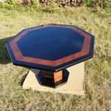 Octagonal table paul michel lacquered black and elm magnifying glass