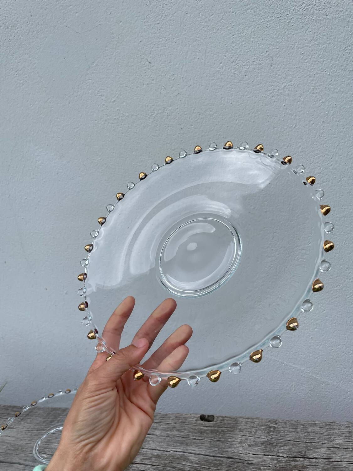 Trio of gold beaded glass dishes