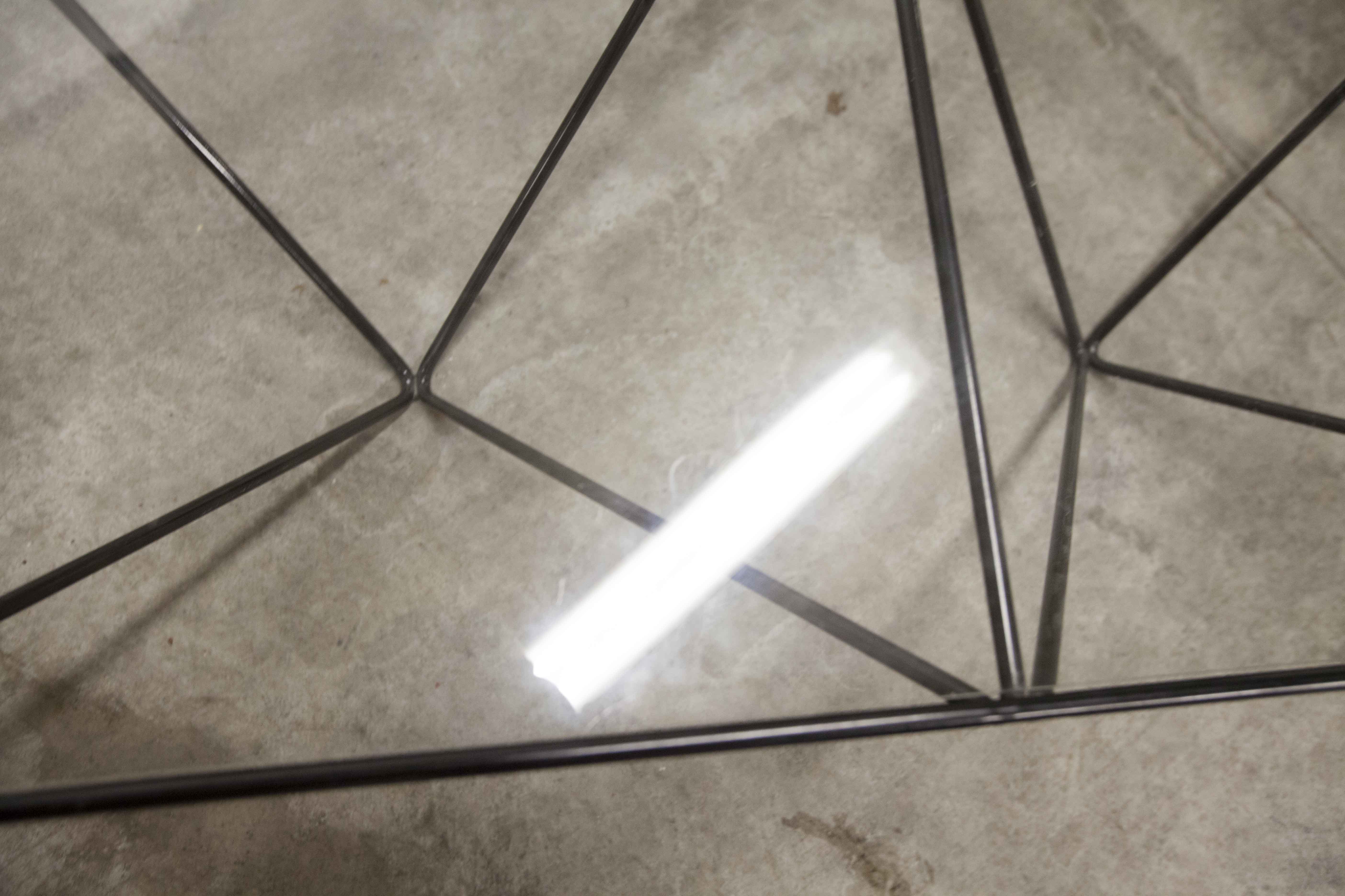 Square coffee table in glass and black satin metal 1980