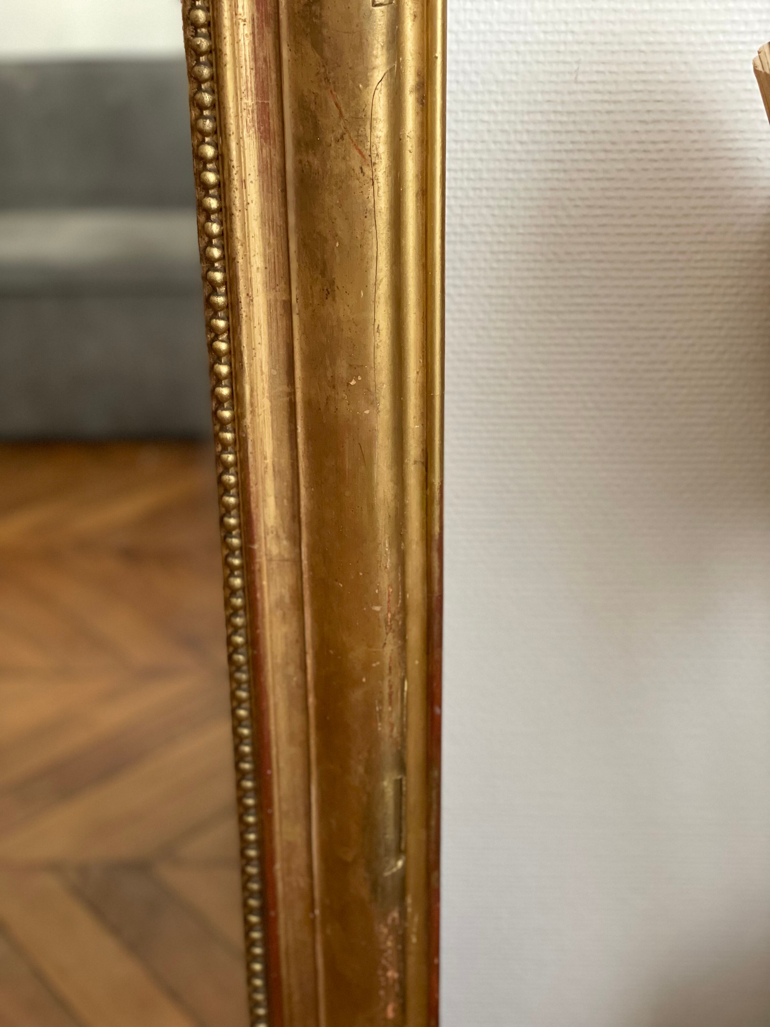 Old mirror louis Philippe Dore gold leaf pediment gilded fireplace