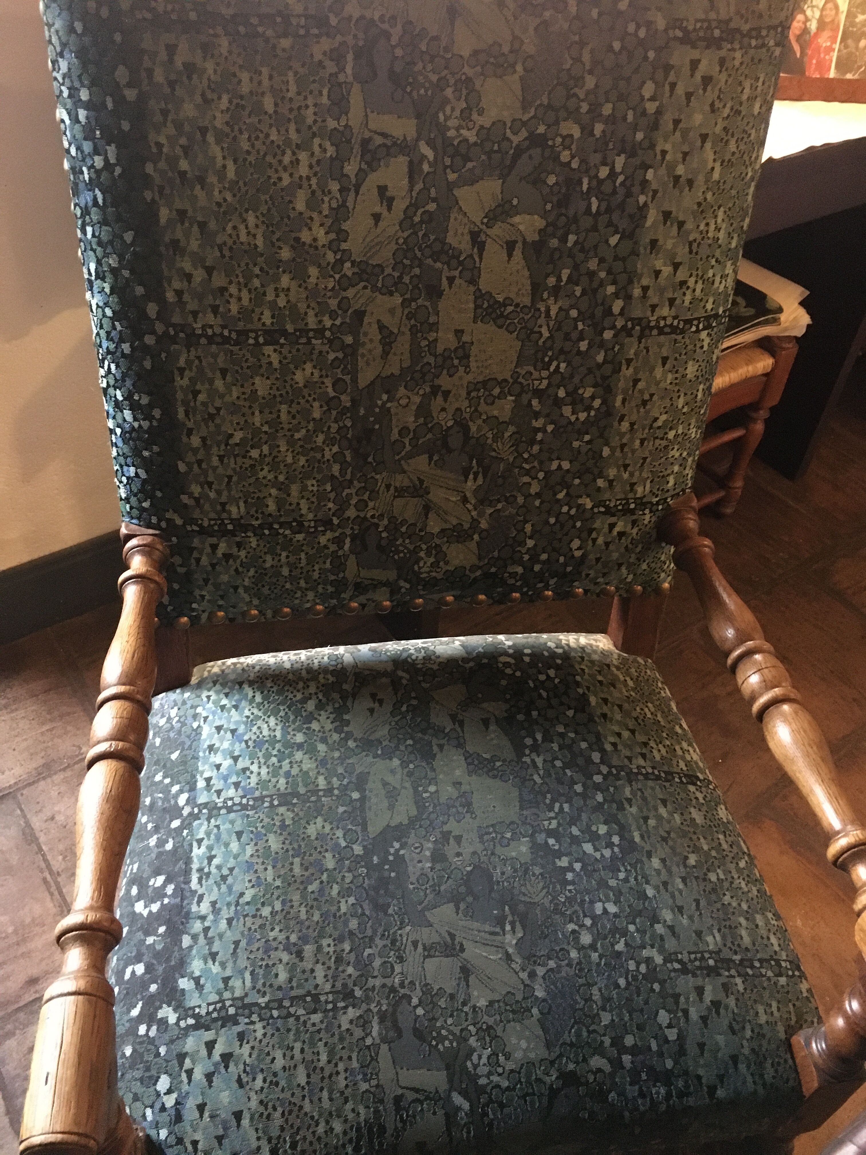 Monastery table - 9 chairs and 2 Louis XIII oak armchairs.