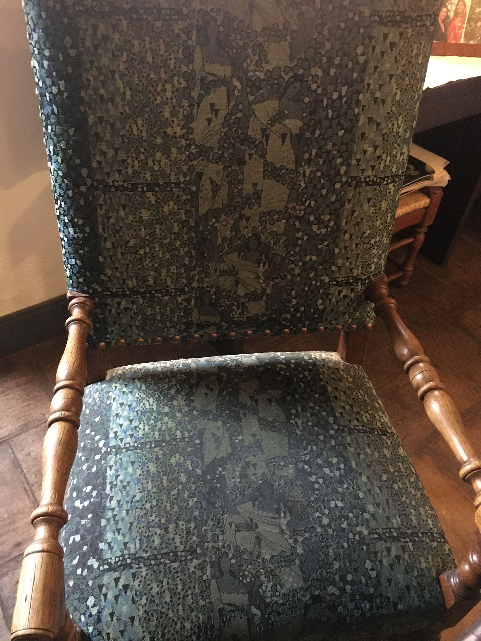 Monastery table - 9 chairs and 2 Louis XIII oak armchairs.