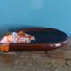 Shell-shaped catchall or butter dish in flamed ceramic style Vallauris.