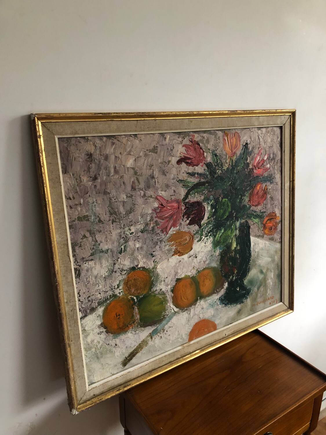 Still life painting flowers and oranges