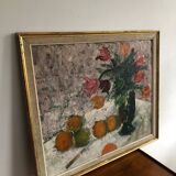 Still life painting flowers and oranges
