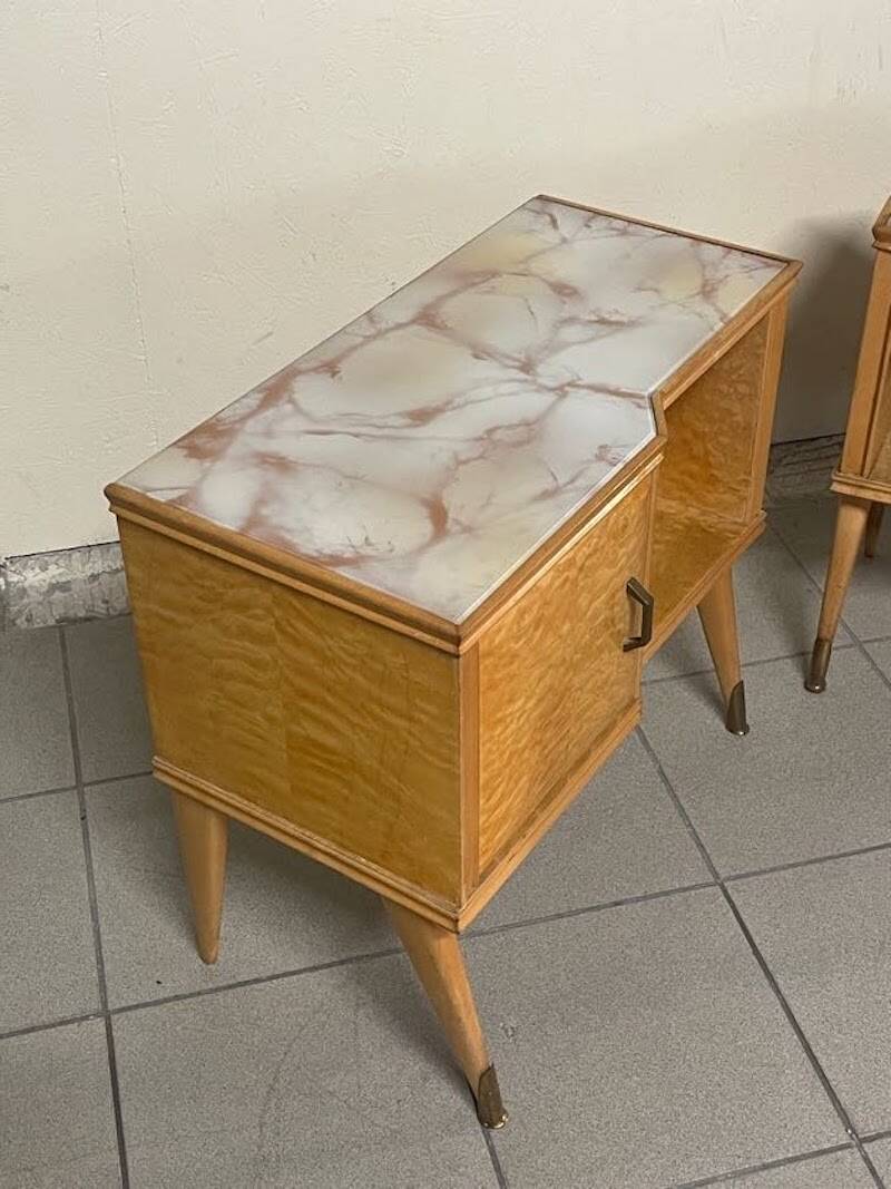 Pair of Maple and Glass Nightstands, Italy, 1950
