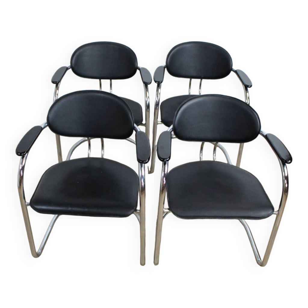 vintage leather and chrome tube cantilever chair from effezeta 1980 italy - Main Image