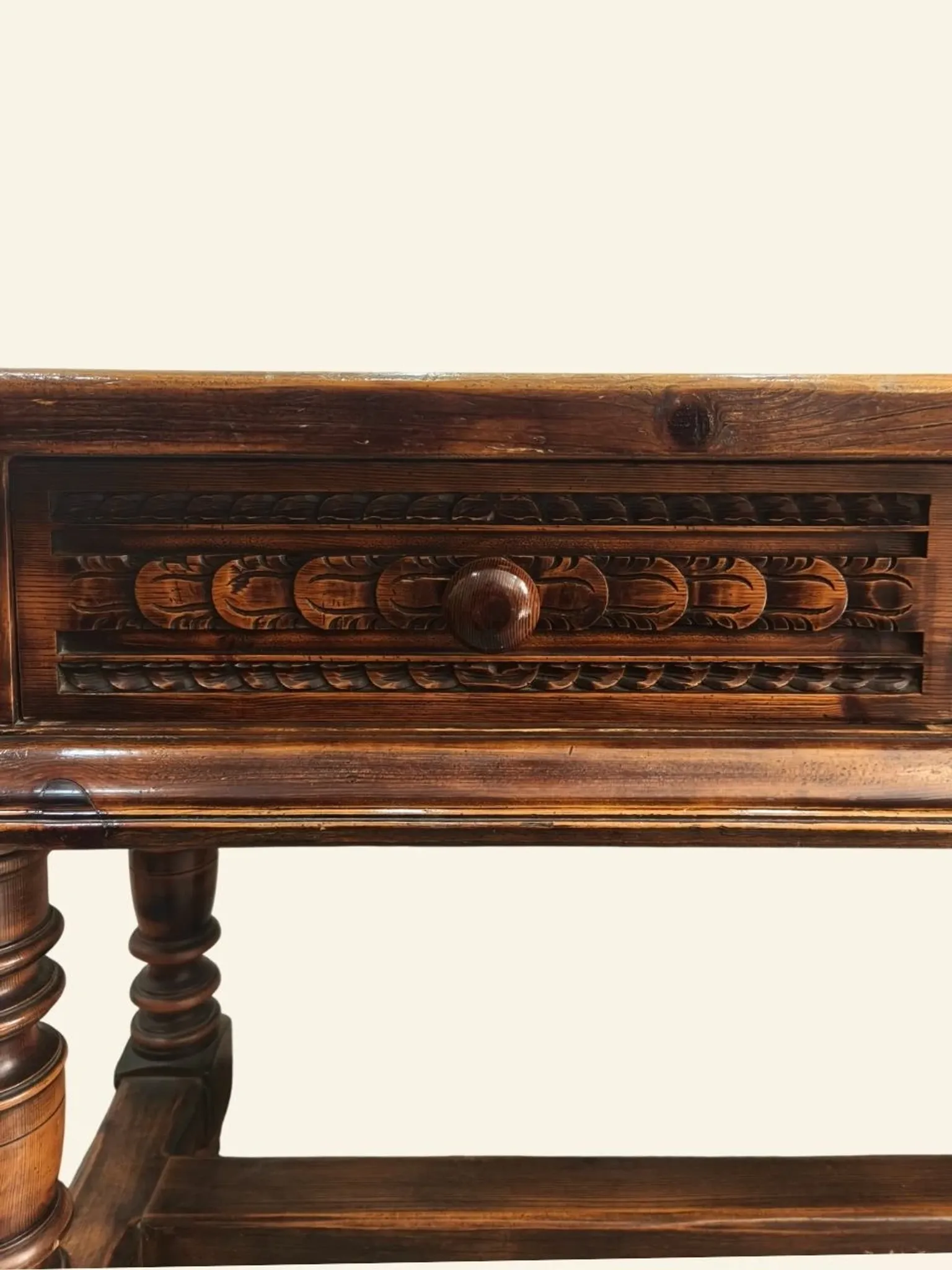 Large Castilian table with drawers and turned legs, early 20th century.