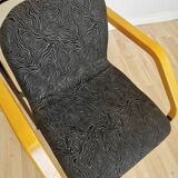 Vintage Beech Wood Dining Chair: 1970s Space Age Black Fabric