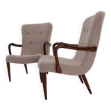 1960s pair of restored danish armchairs in boucle