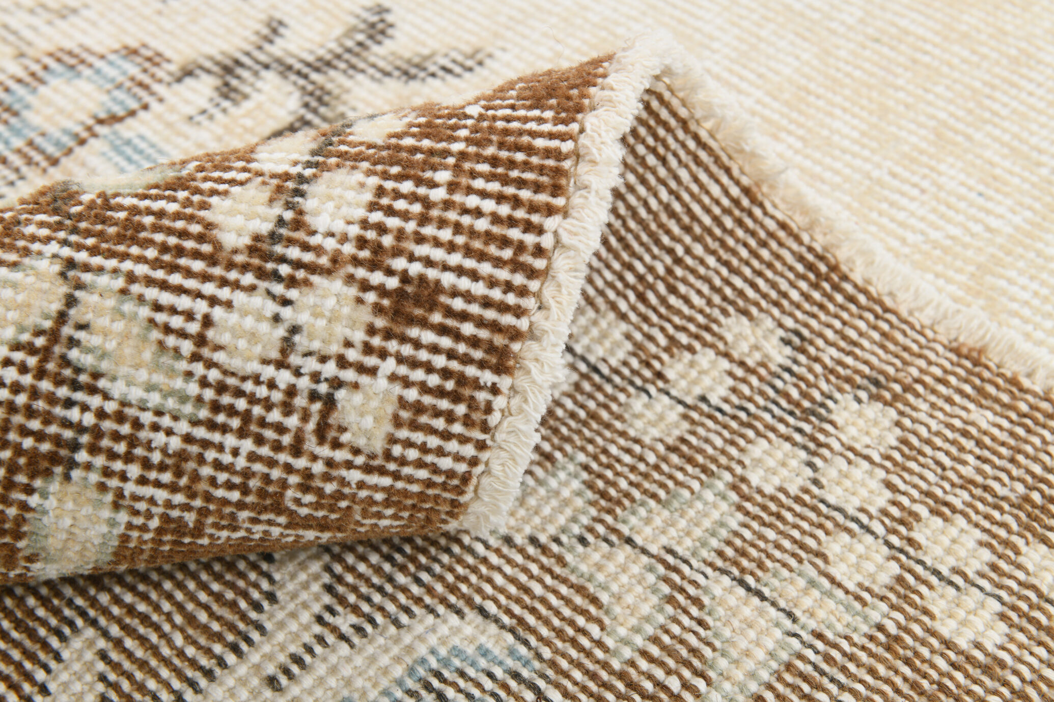 Handmade beige & brown floral  vintage rug