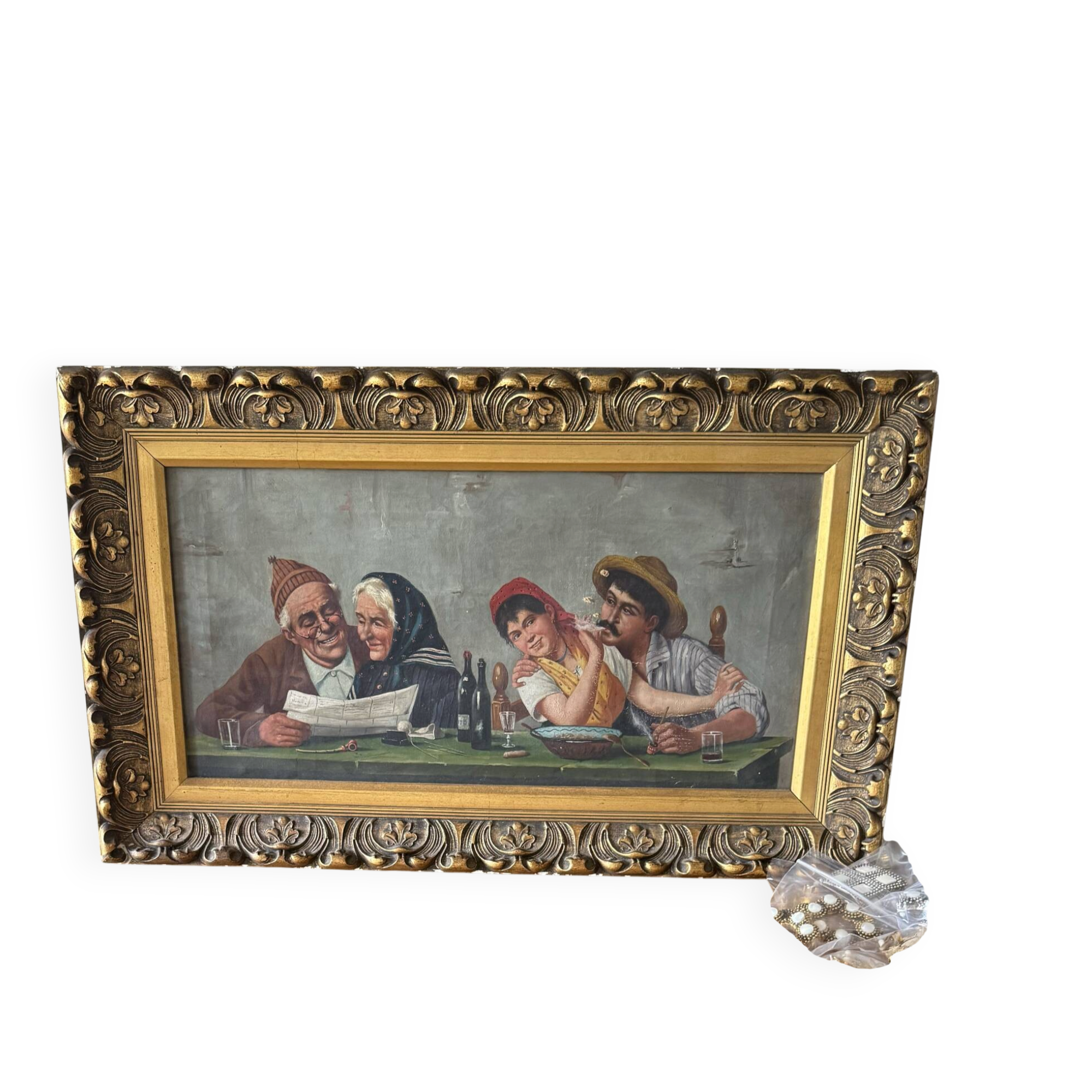 Old Italian painting oil on canvas couples unsigned