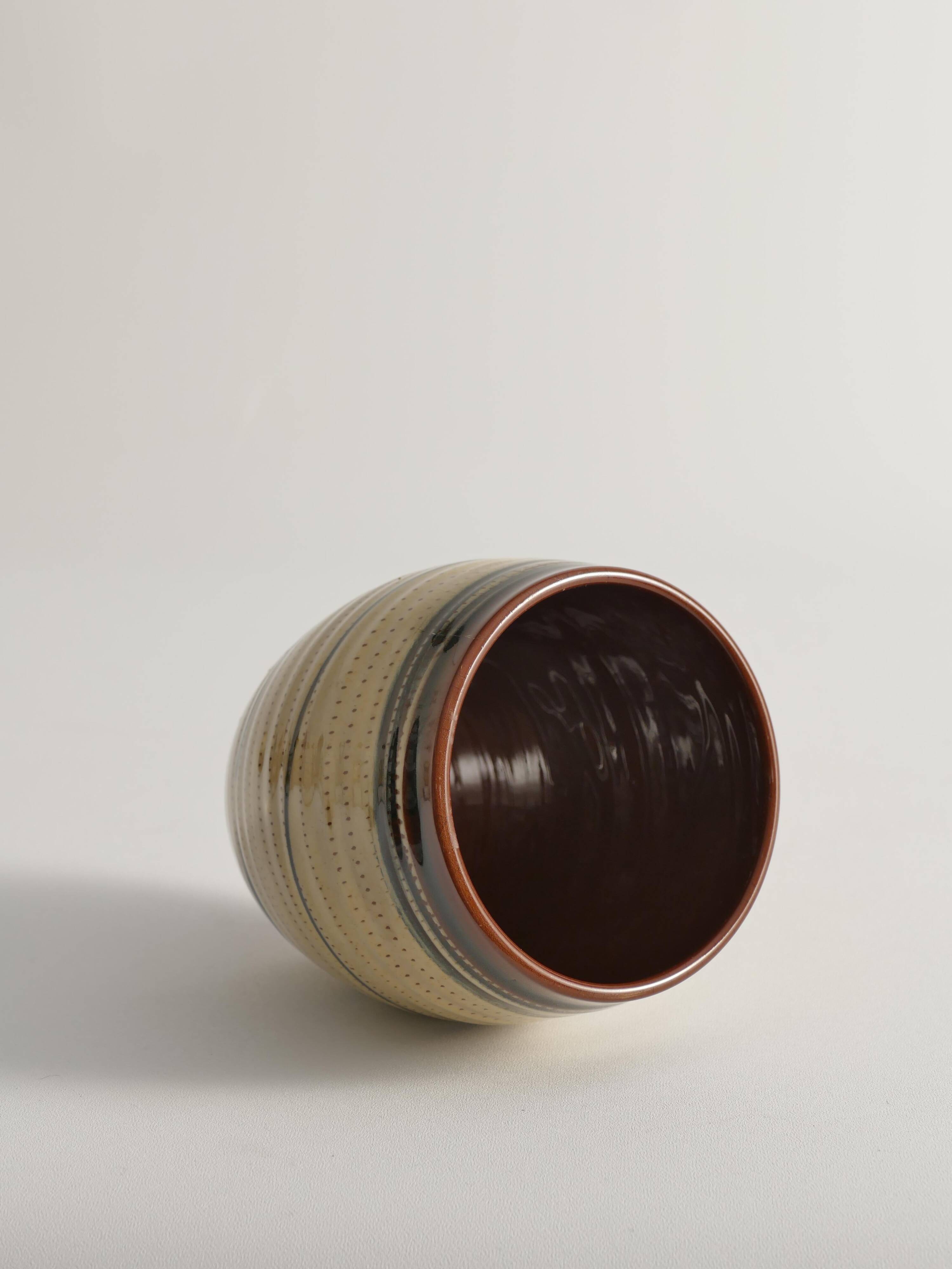 Hand-Painted Earthenware Vase with Creme and Black Graphic Decor, Sweden