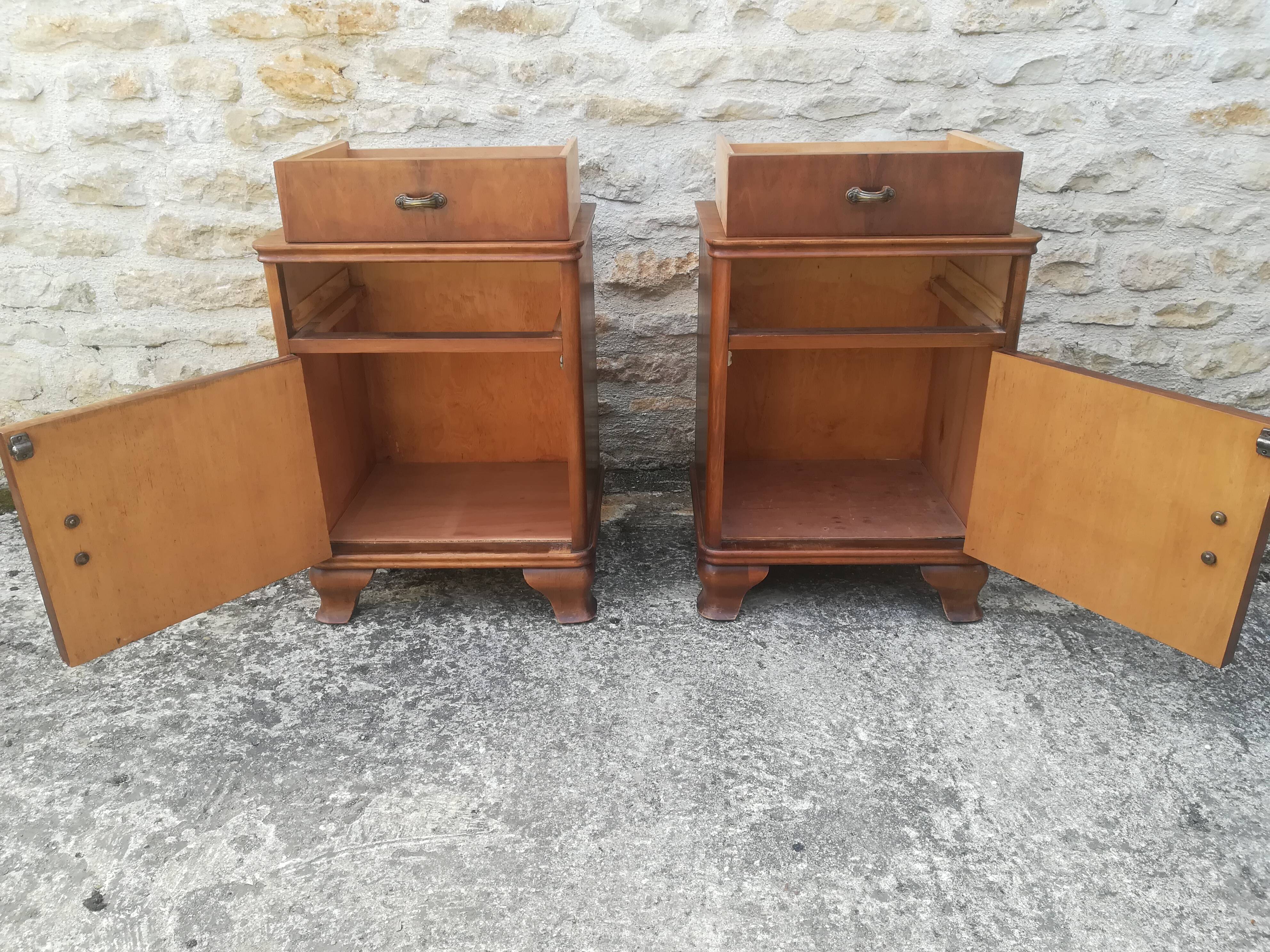 Pair of walnut bedside tables
