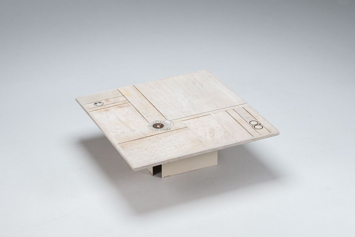 Brutalist white square coffee table artwork The Netherlands 1970