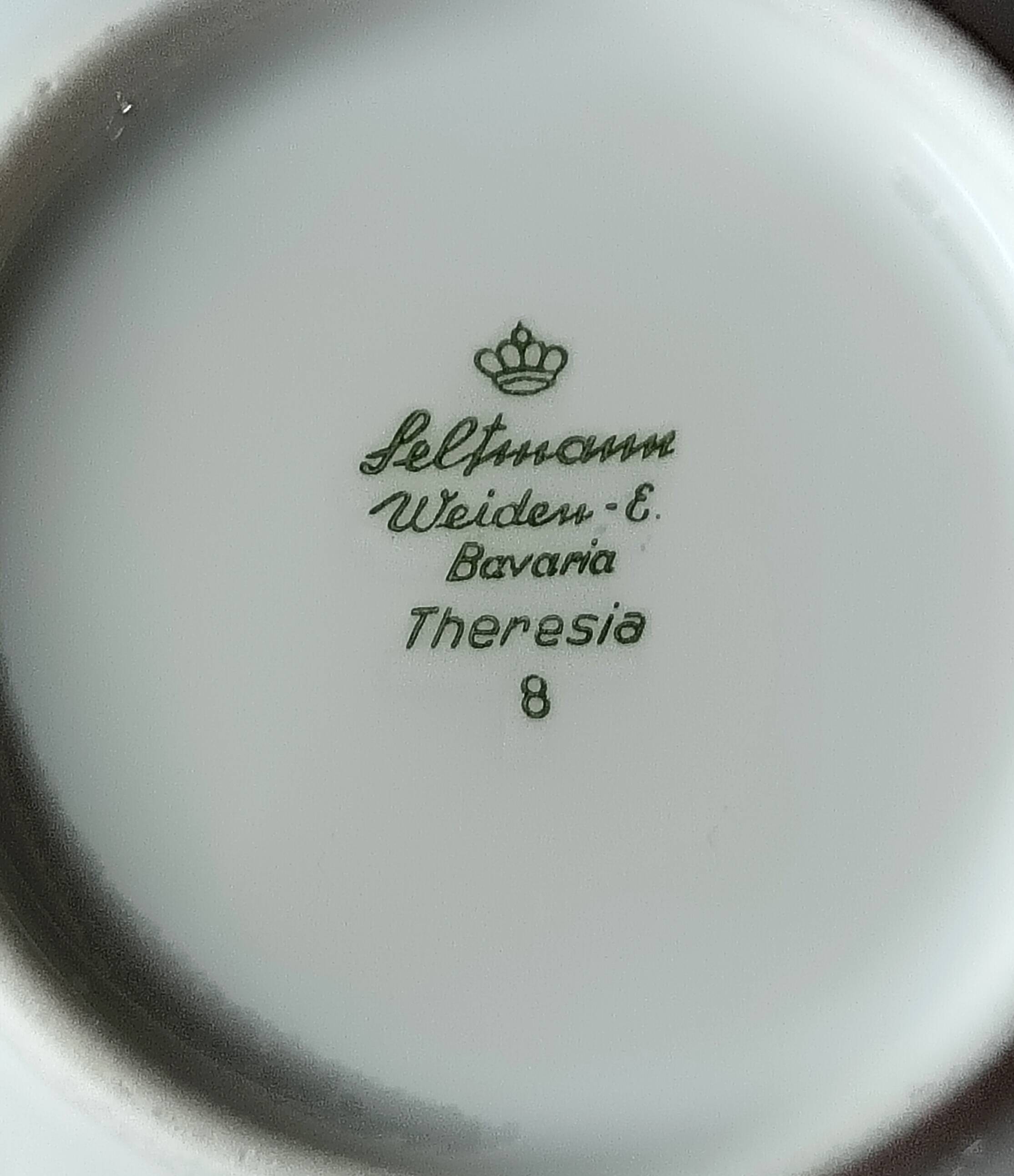 Vintage theresia pattern porcelain coffee cup and sugar bowl set, seltmann